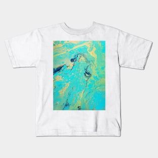 Aqua, blue, yellow acrylic pour Kids T-Shirt